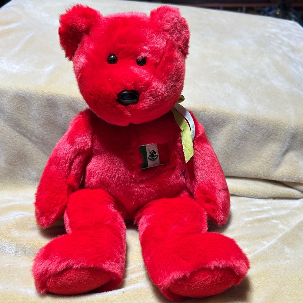 Vintage 1999 Ty Beanie Buddies Osito Mexico Flag Bear Plush Red 14" Toy